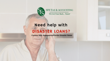 Disaster loan- man on cell phoe calling for disaster loan help- sfs tax & accounting services