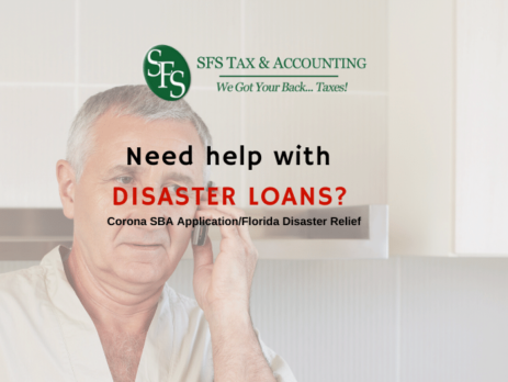 Disaster loan- man on cell phoe calling for disaster loan help- sfs tax & accounting services