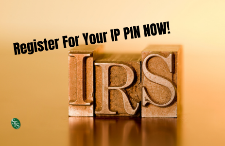 Wooded blocks that say IRS and text that reads cRegister for your IP PIN Now!